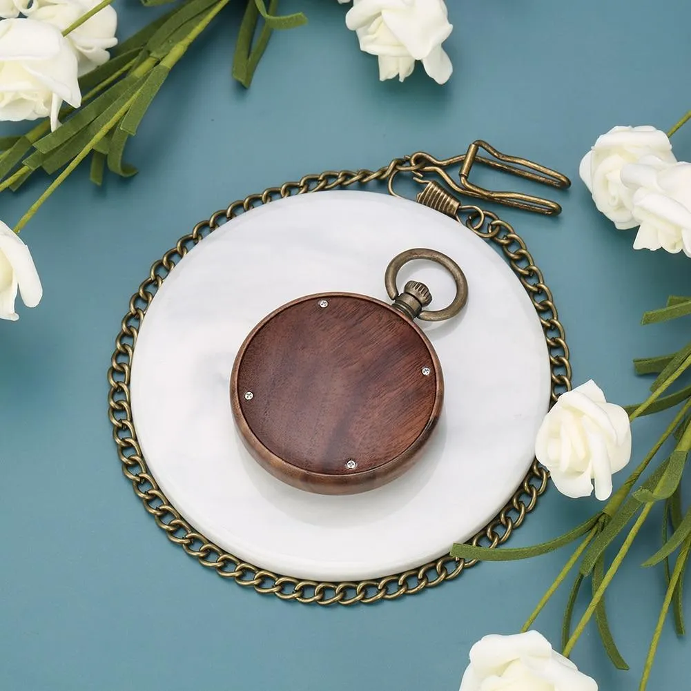 All Wood Pocket Watch with Bronze Chain