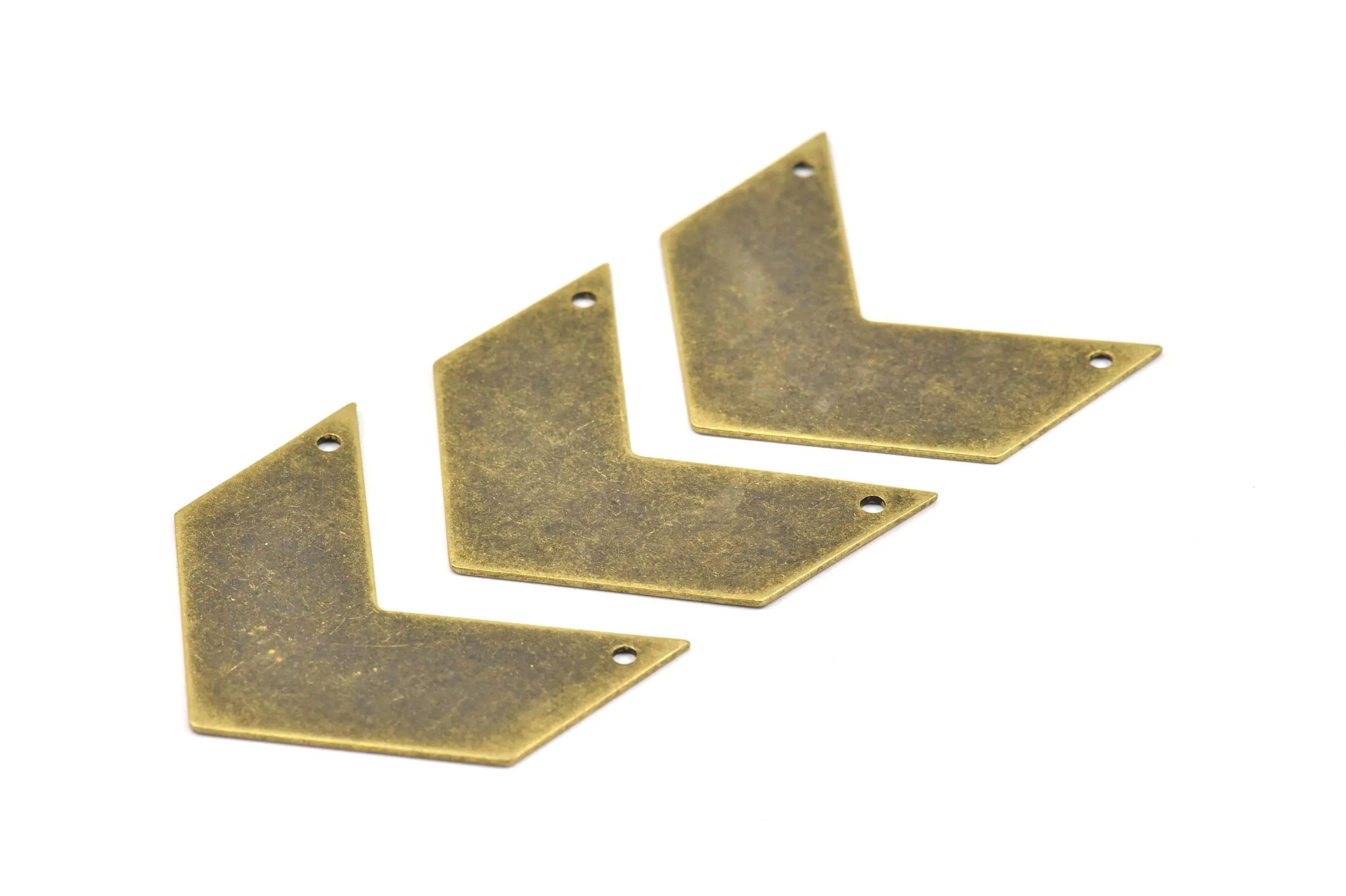 Antique Brass Chevrons , 4 Antique Brass Plated Chevron Pendant with 2 Holes (40x20x0.80mm) A0832--N0603