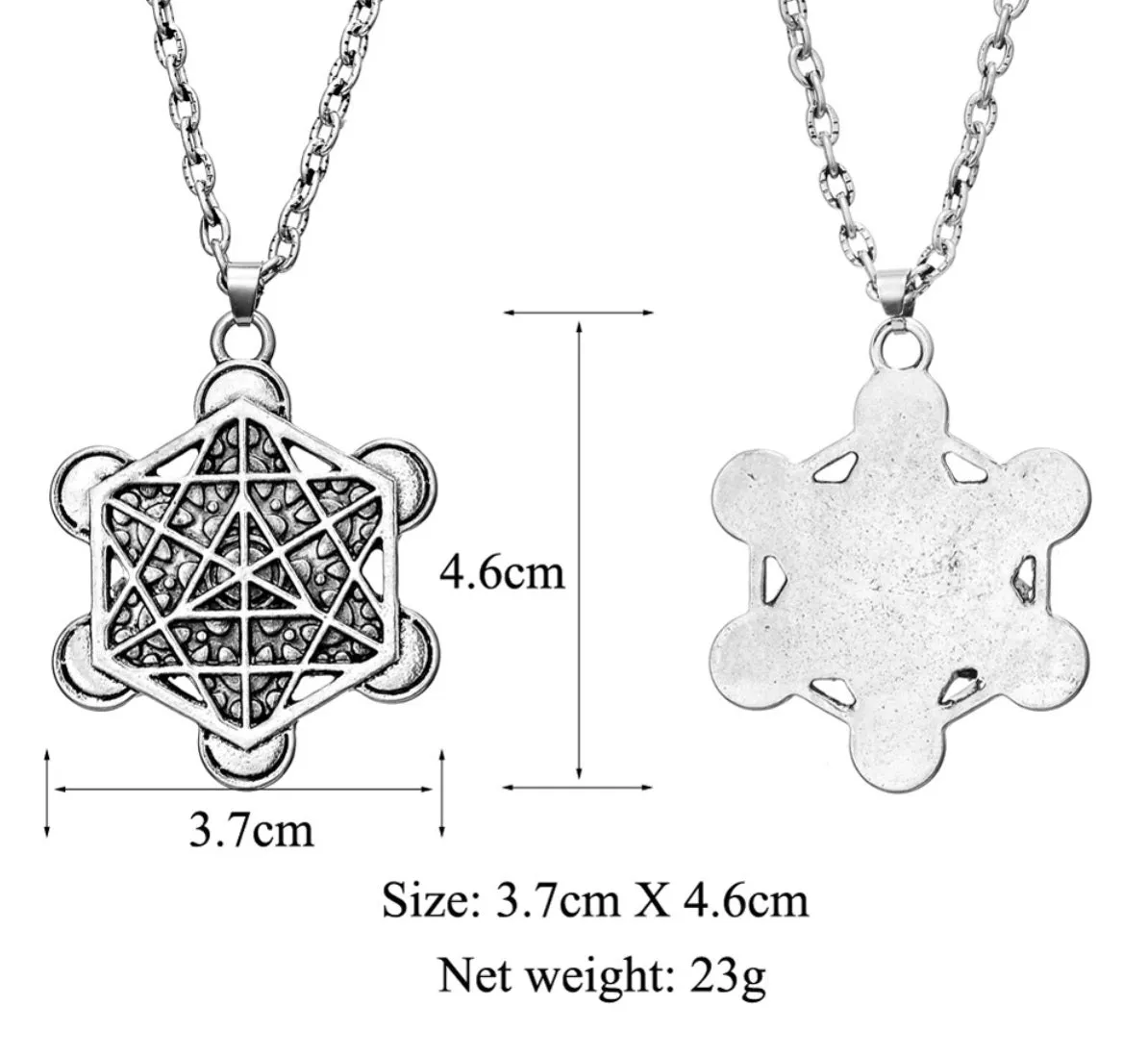 Archangel Metatron's Cube 2D Six Pointed Star Sacred Geometry Merkaba Mandala Silver Plated Pendant