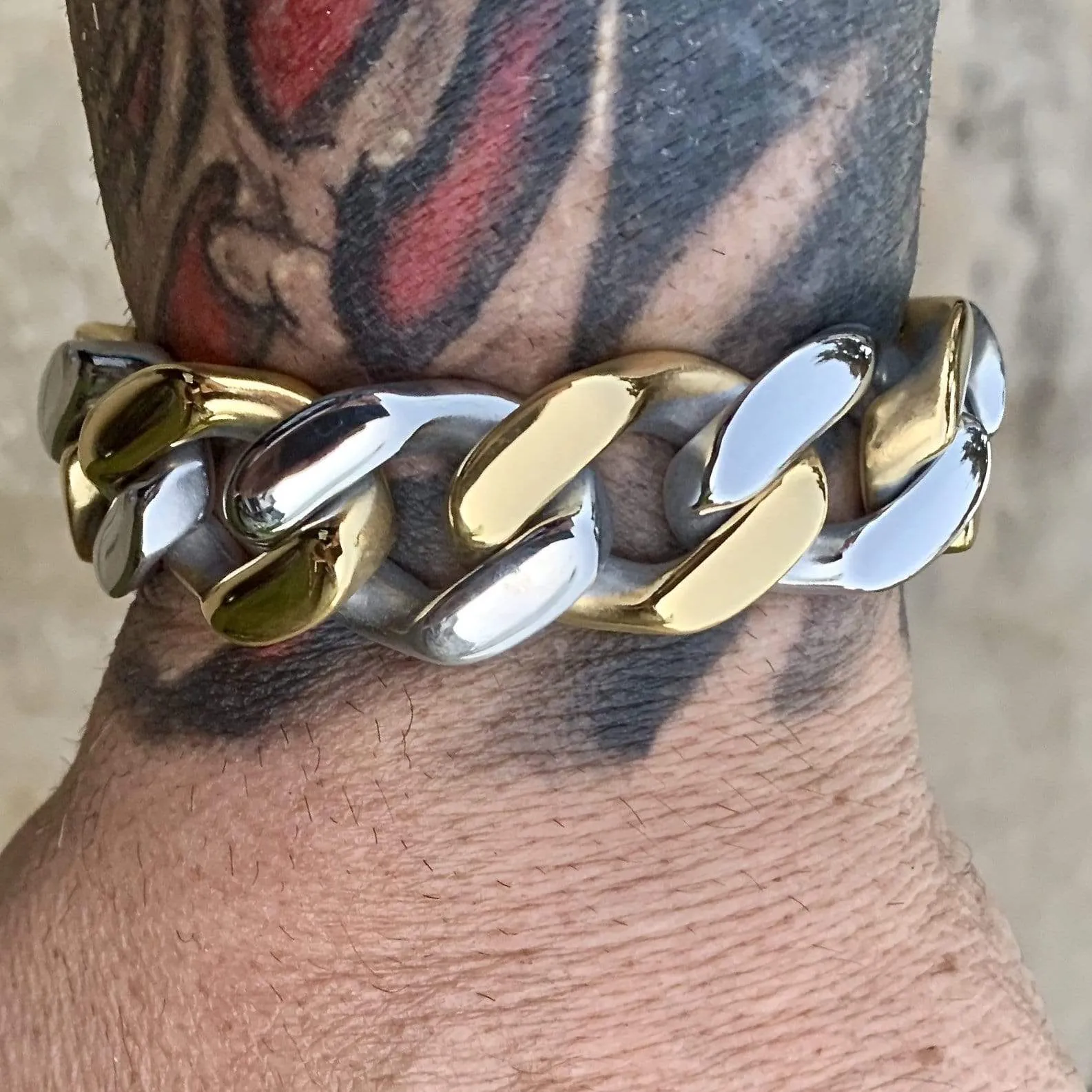 Bagger Bracelet - EASY BIKER - 2 Tone Gold & Stainless - 3/4 wide - B76