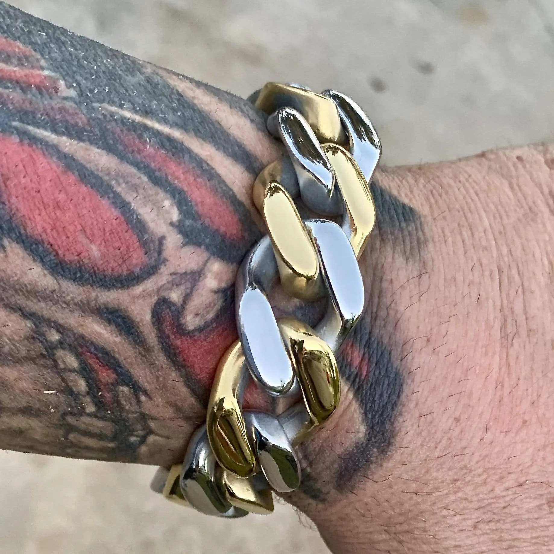 Bagger Bracelet - EASY BIKER - 2 Tone Gold & Stainless - 3/4 wide - B76