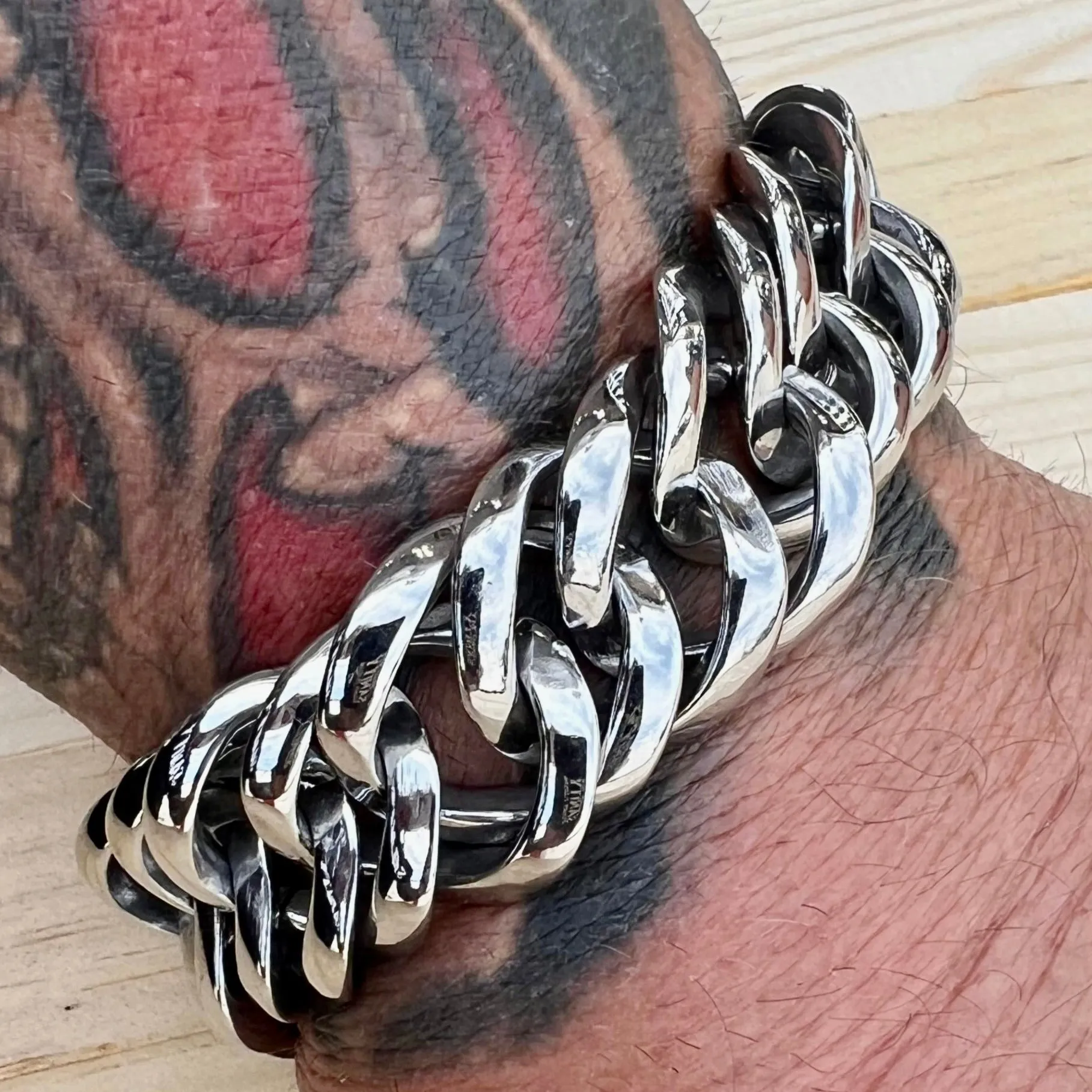 Bagger Bracelet - EASY BIKER - Curb Chain - Polished - 3/4 Inch wide - B134