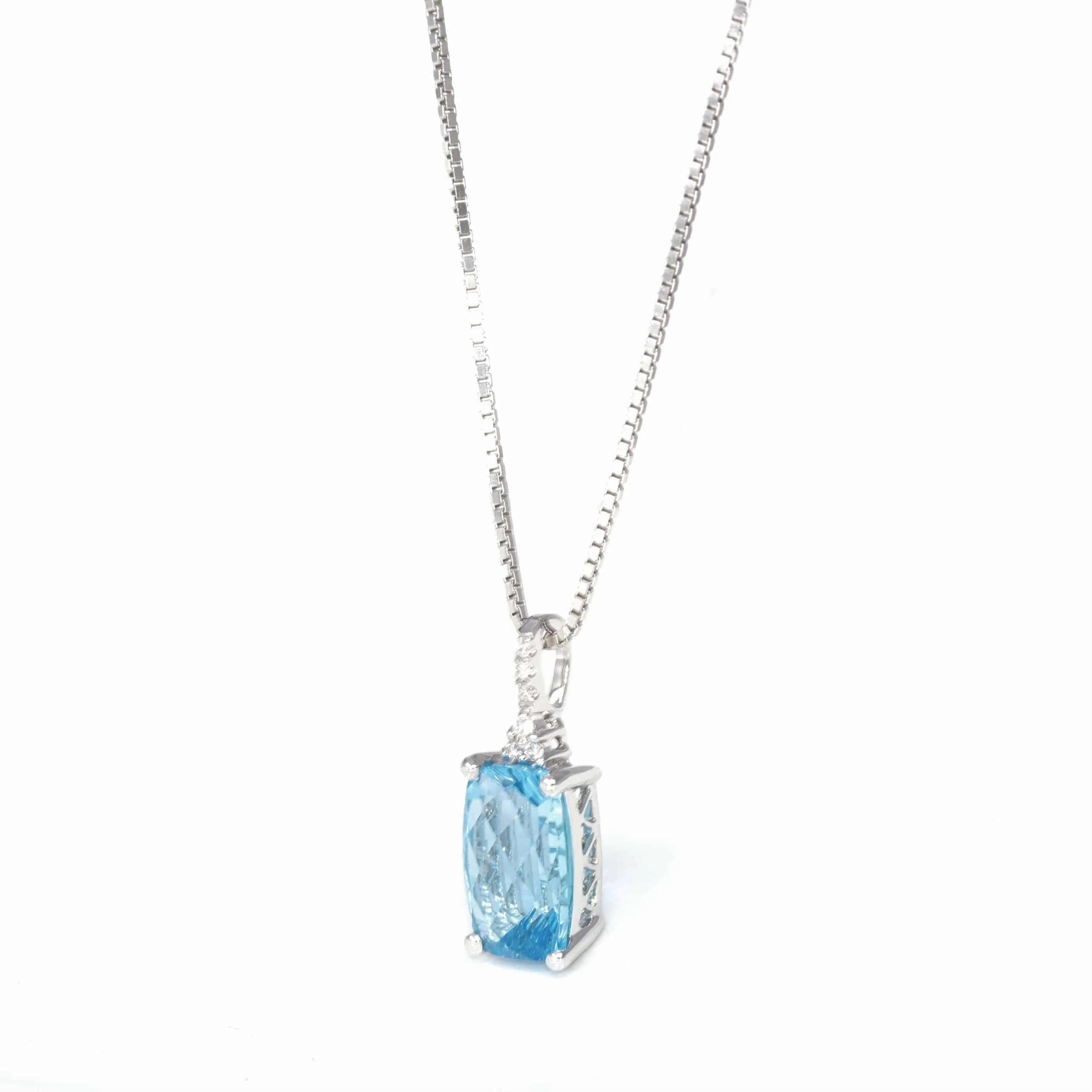 Baikalla? 14k White Gold Natural Topaz Prong Set Necklace With Diamonds