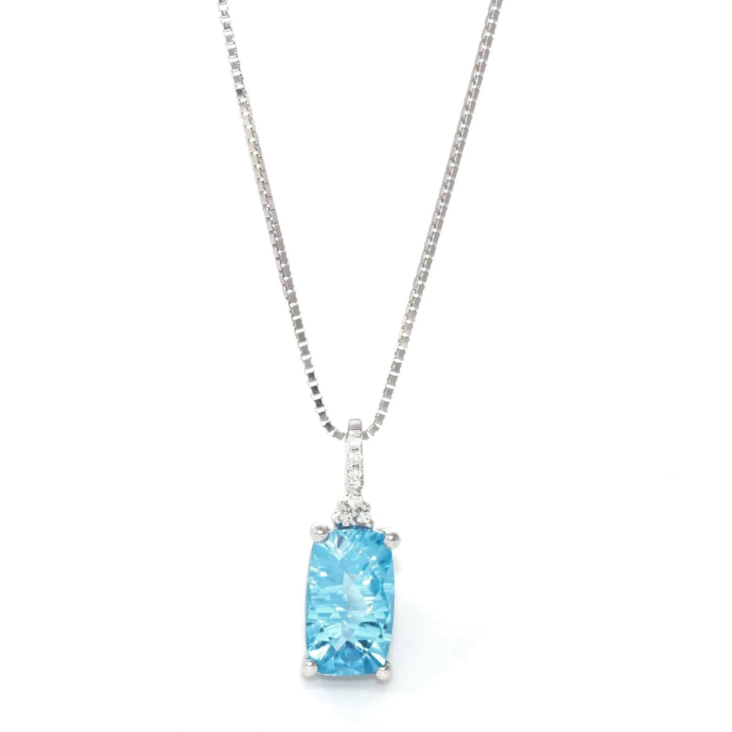 Baikalla? 14k White Gold Natural Topaz Prong Set Necklace With Diamonds