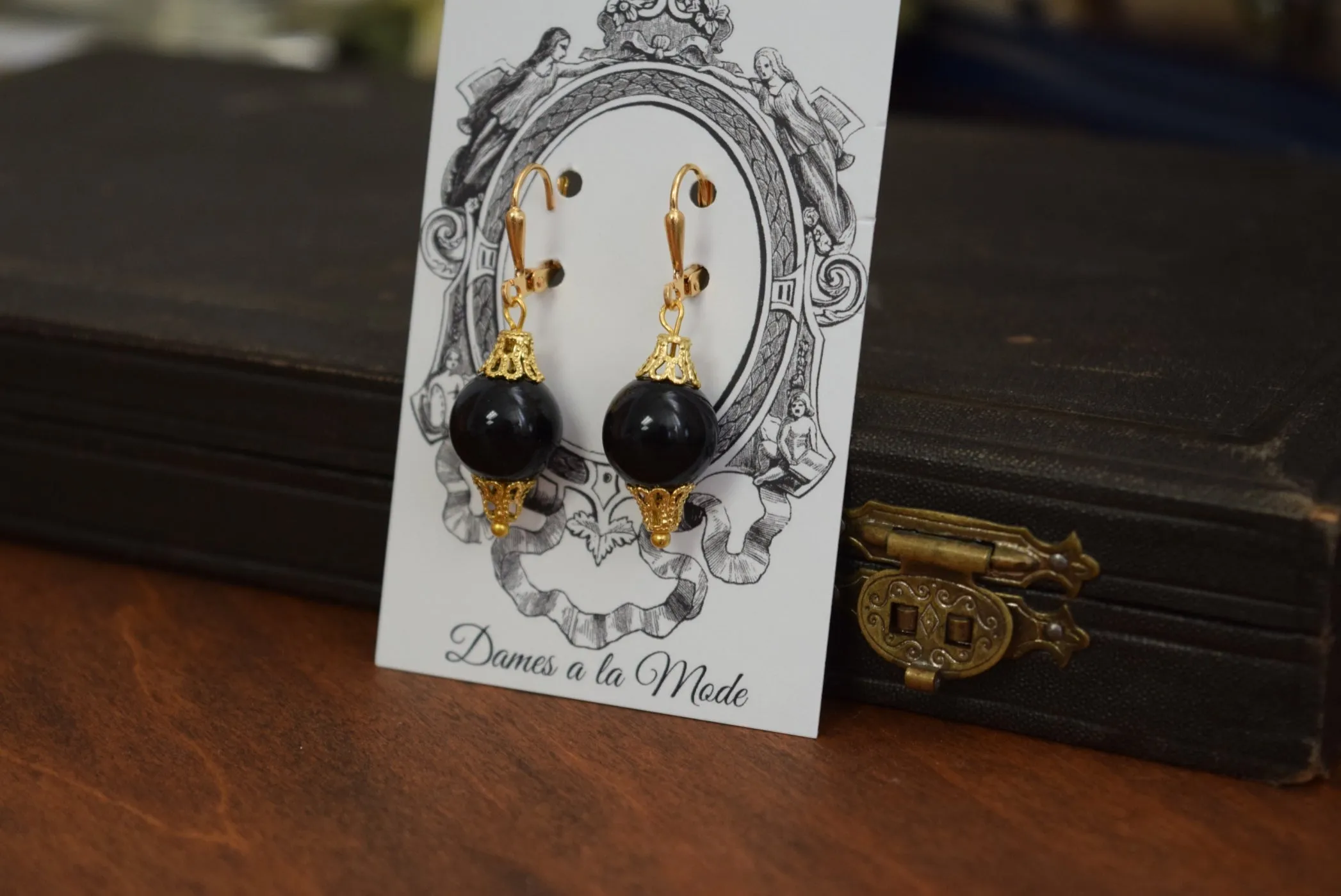 Black and Gold Bead Earrings