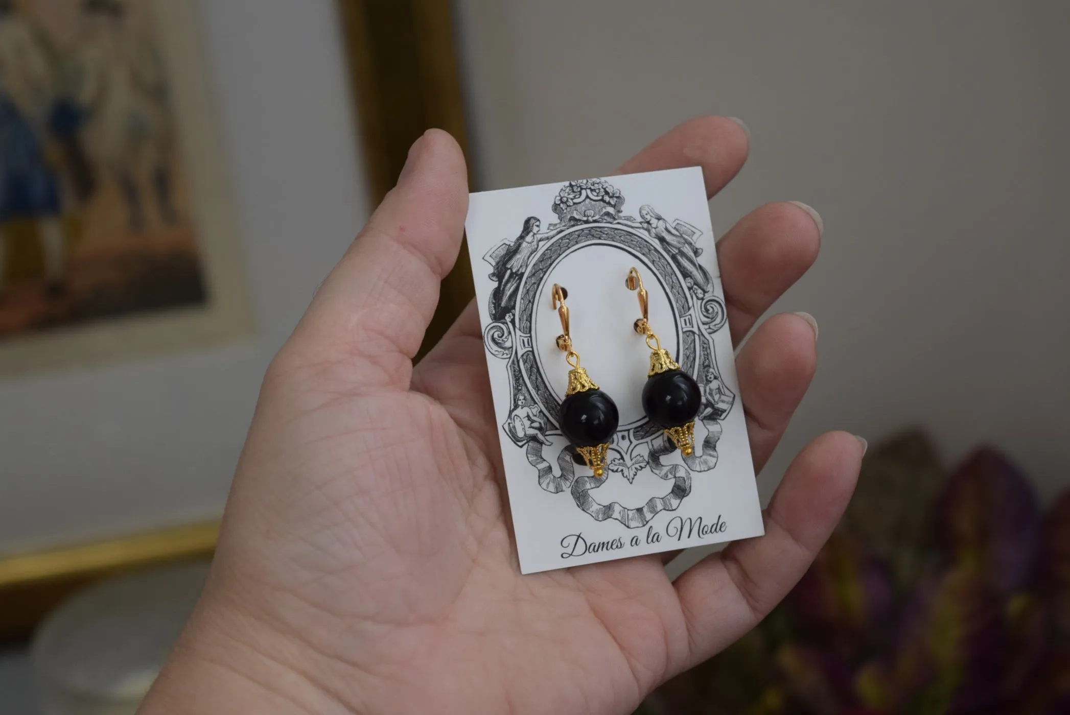 Black and Gold Bead Earrings