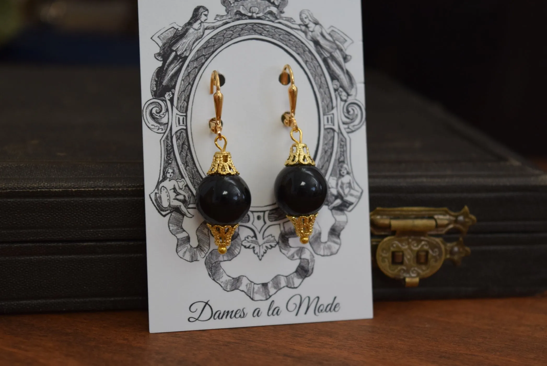 Black and Gold Bead Earrings