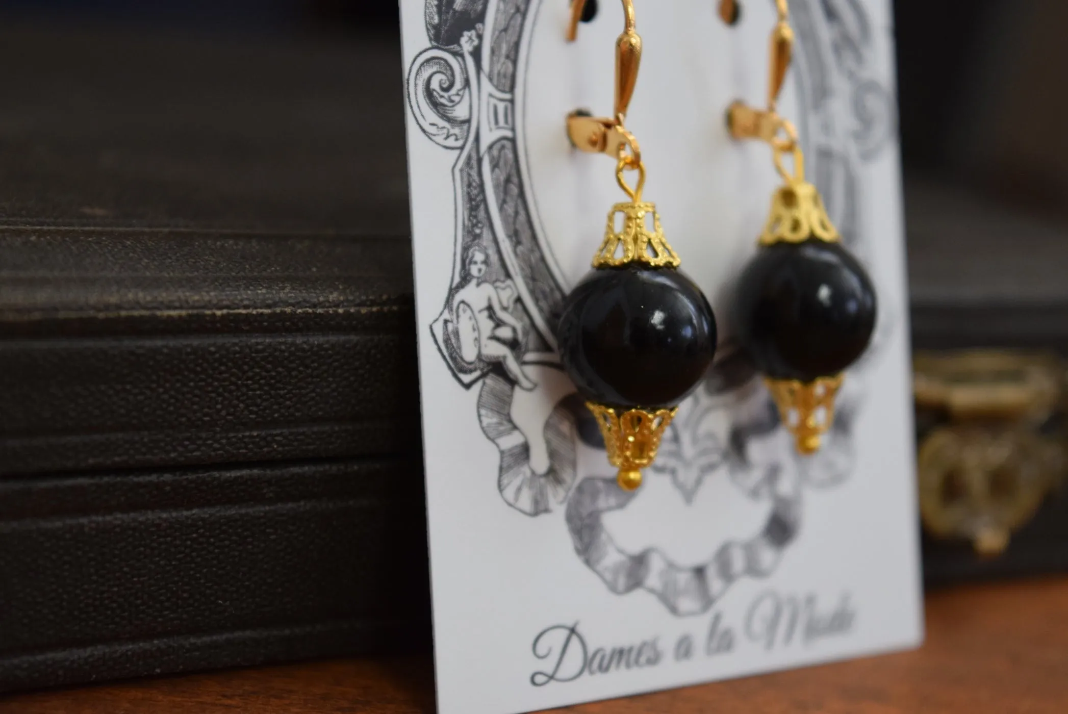 Black and Gold Bead Earrings