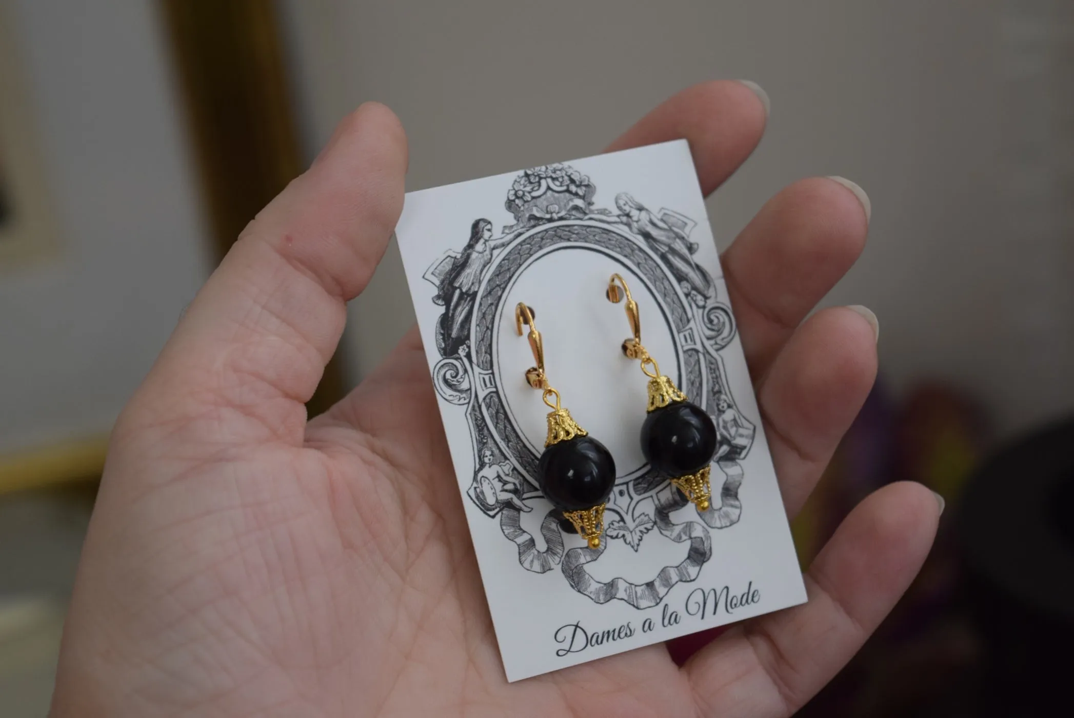 Black and Gold Bead Earrings