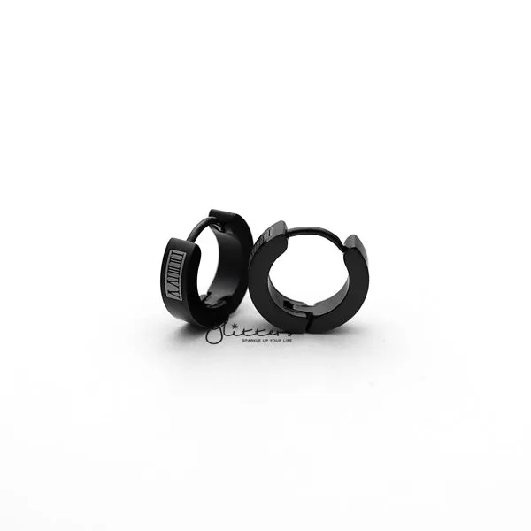 Black Titanium IP Stainless Steel Roman Numeral Hinged Hoop Earrings