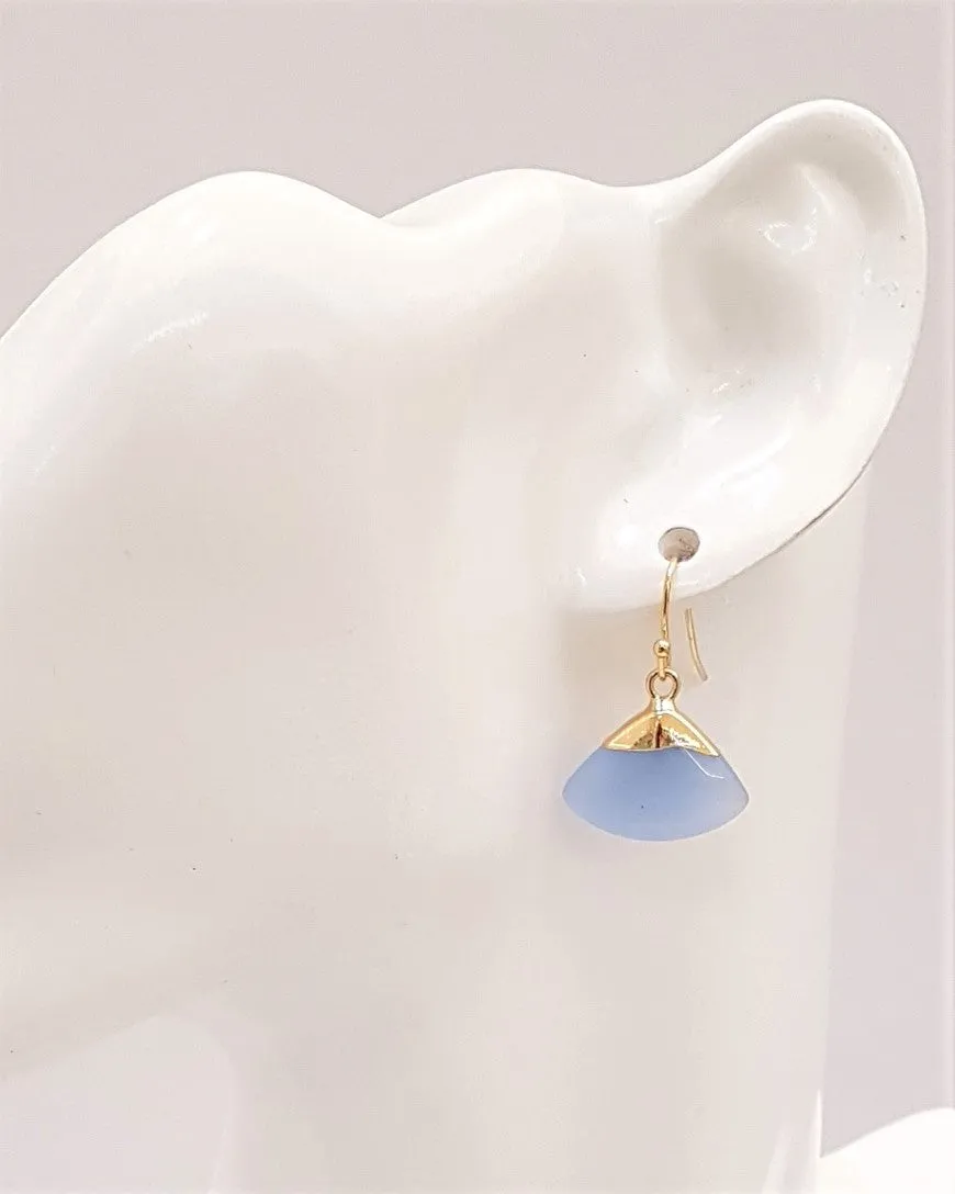 Blue Chalcedony Fan Single Gem Drop  Earrings