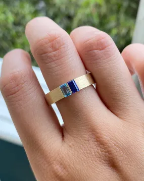 Blue Emerald Cut Bezel Band | Bezel Wedding Band