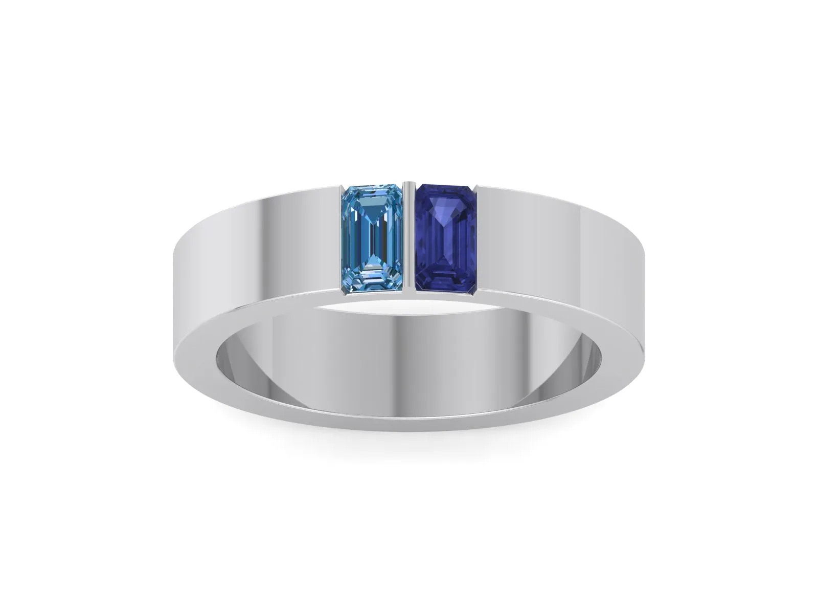 Blue Emerald Cut Bezel Band | Bezel Wedding Band