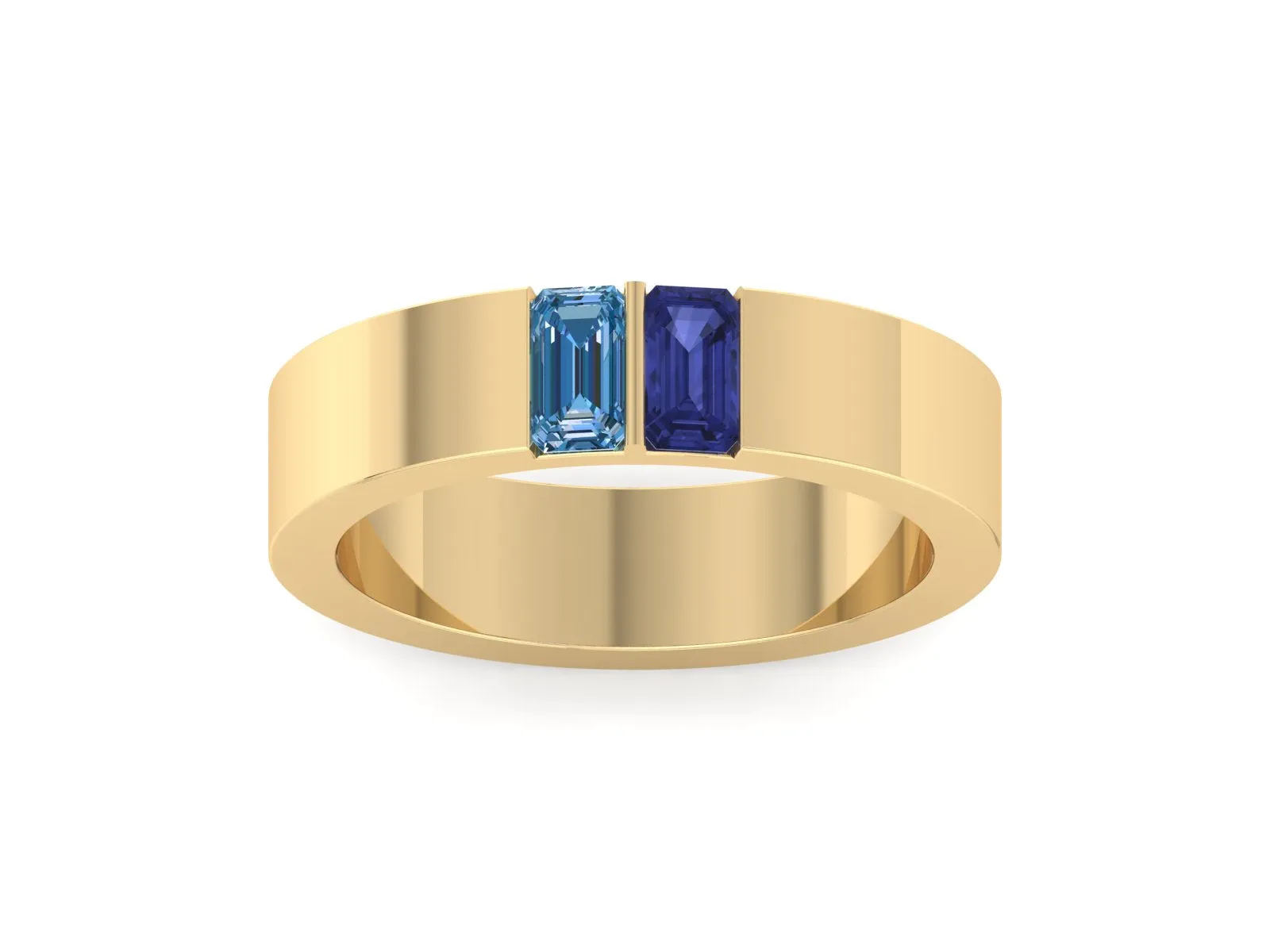 Blue Emerald Cut Bezel Band | Bezel Wedding Band