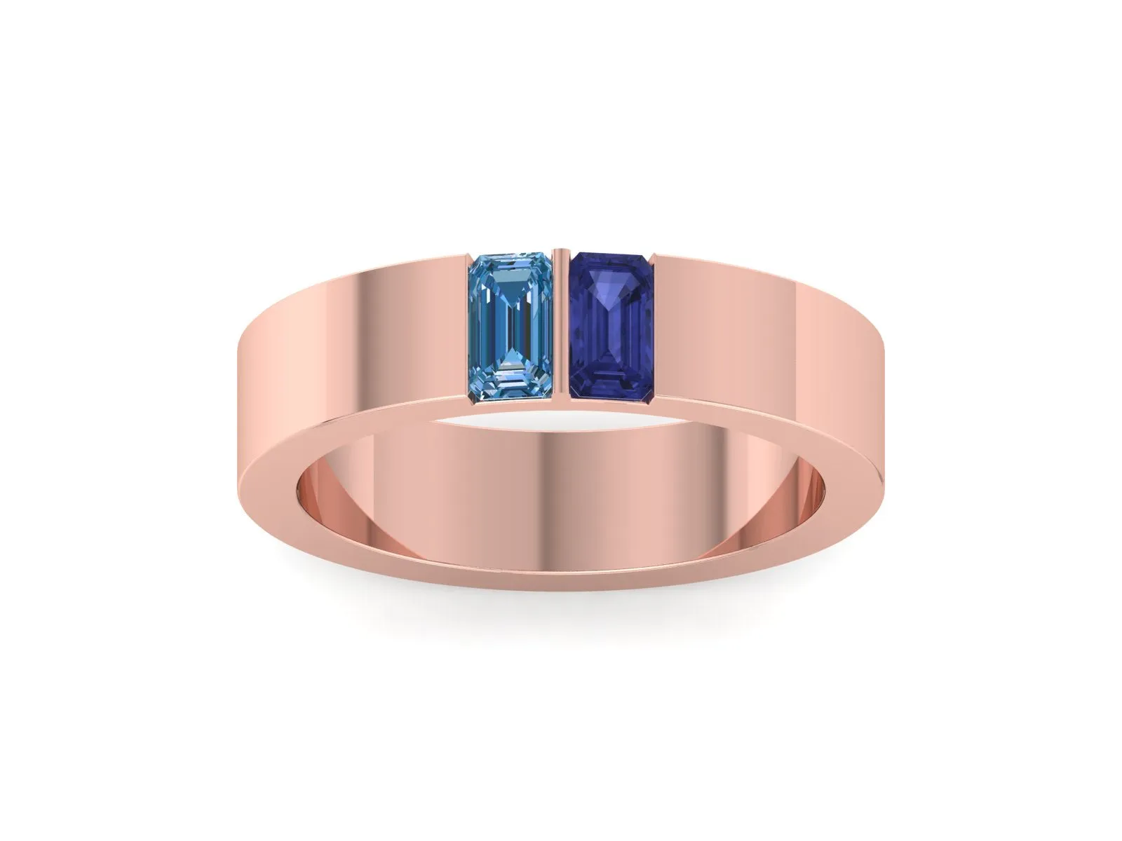 Blue Emerald Cut Bezel Band | Bezel Wedding Band