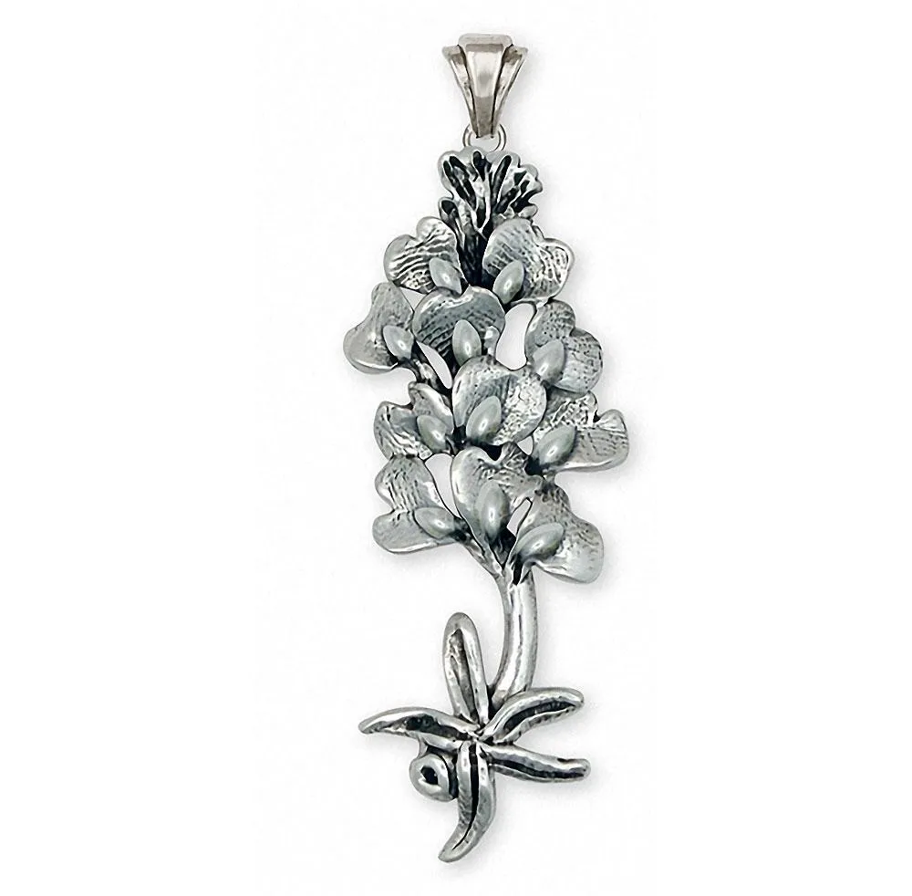 Bluebonnet Pendant Jewelry Sterling Silver Handmade Texas Wildflower Pendant BB7-NSP