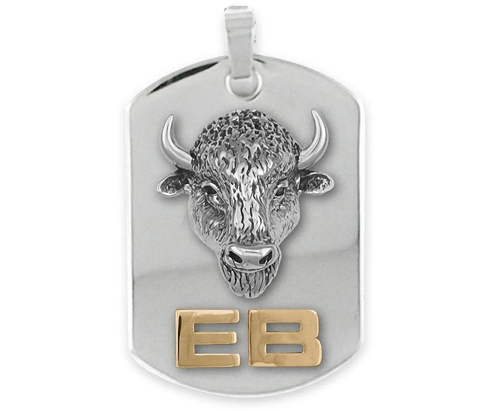 Buffalo Pendant Jewelry Silver And 14k Gold Handmade Bison Pendant BUF1X-TNDT