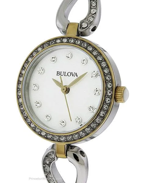 Bulova Ladies Crystal Dress Watch Gift Set - Two-Tone - Matching Necklace