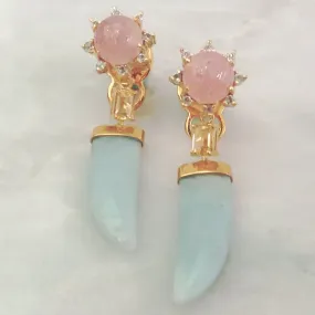 Cherry Quartz & Blue Topaz Stud with Citrine & Amazonite Twinset Earrings