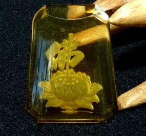 Citrine Crystal Lotus Lily Buddha Symbol Pendant Large Size  (CP-233)