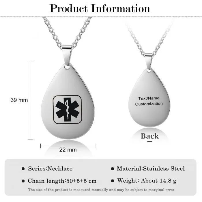 Custom Medical ID Necklace- Medical Alert Necklace For Men & Women