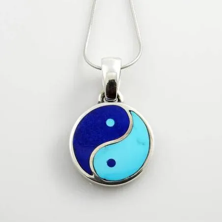 Custom Sterling Silver Turquoise Lapis Inlay Yin-Yang Pendant