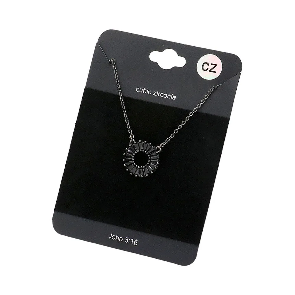 CZ Embellished Open Circle Pendant Necklace