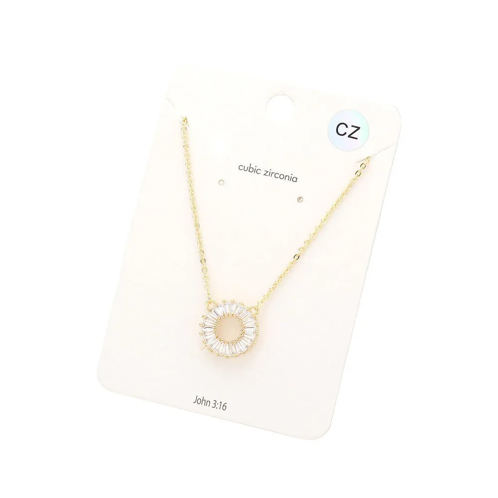 CZ Embellished Open Circle Pendant Necklace