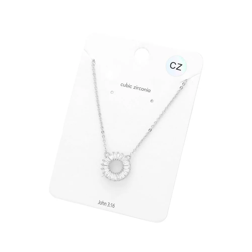 CZ Embellished Open Circle Pendant Necklace