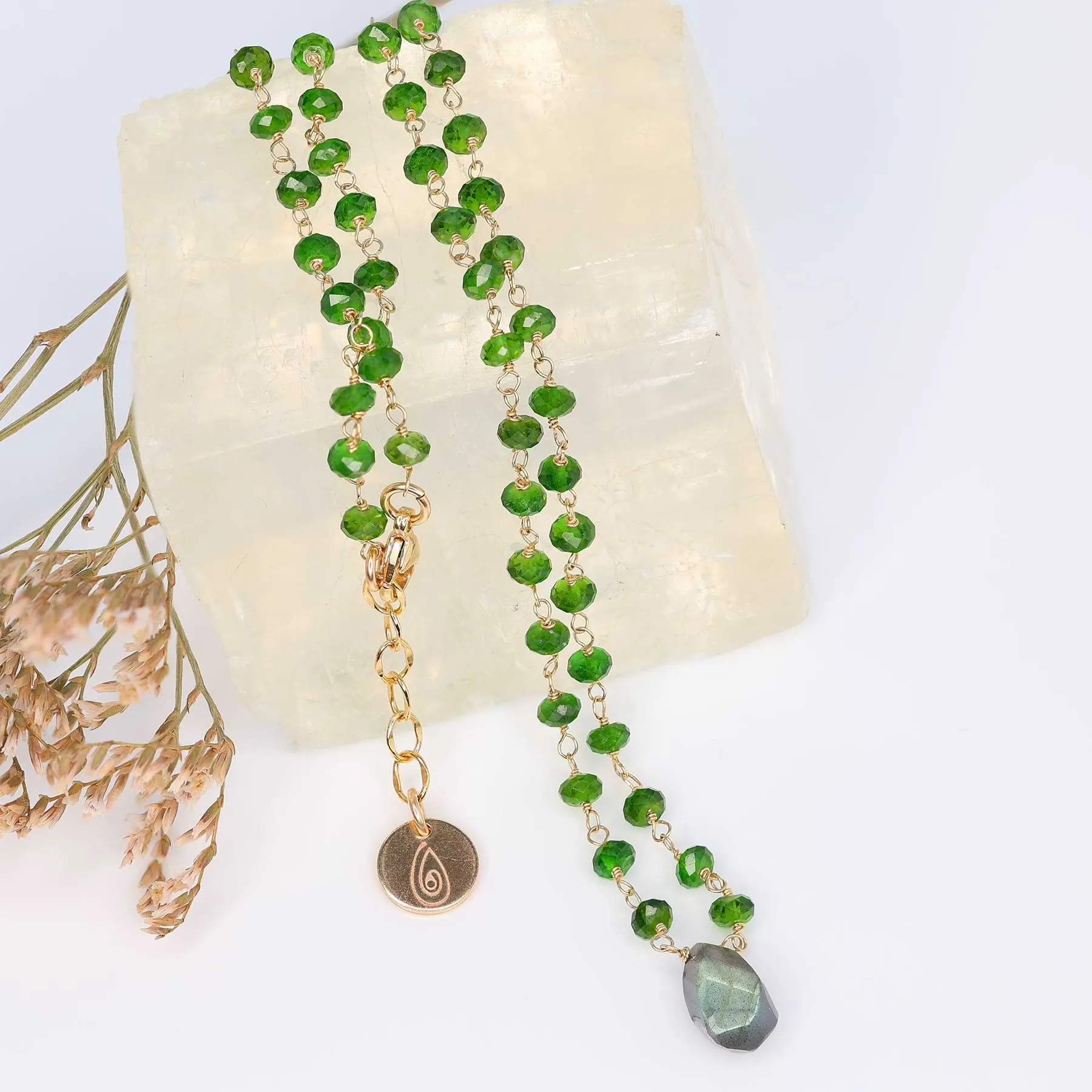 Delicate Chrome Diopside and Labradorite Gold Necklace