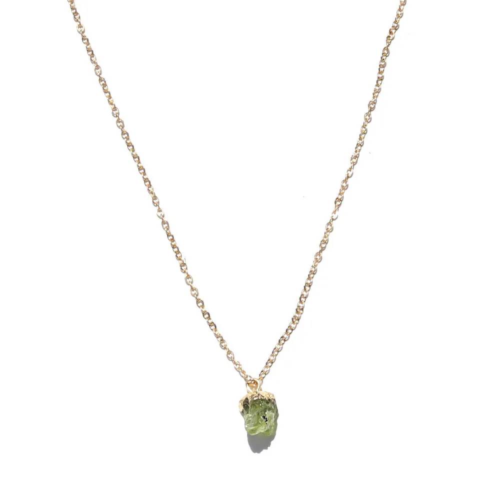 Delicate Raw Peridot Pendant Necklace