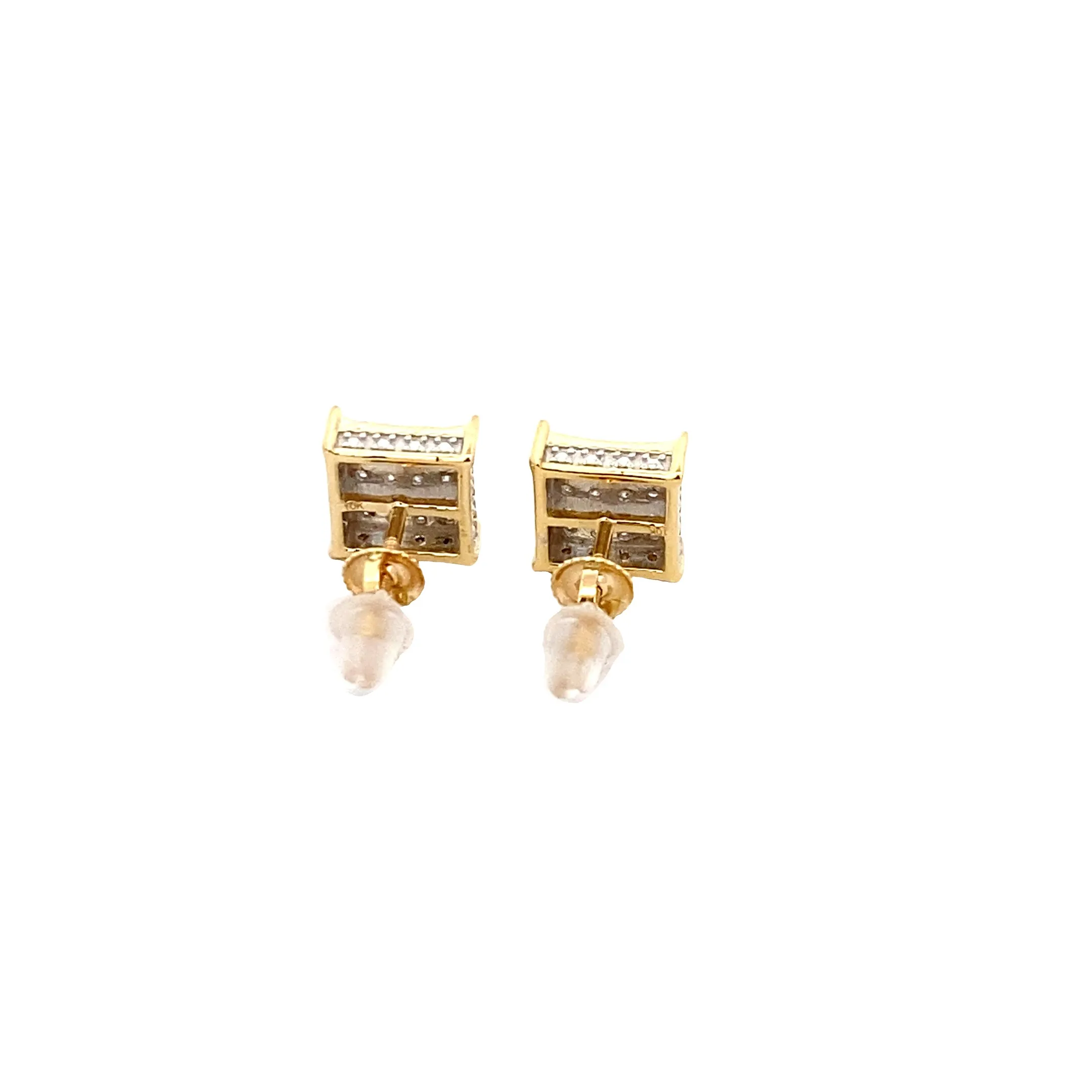 Diamond 0.14Ctw 3D Square Shaped Earrings