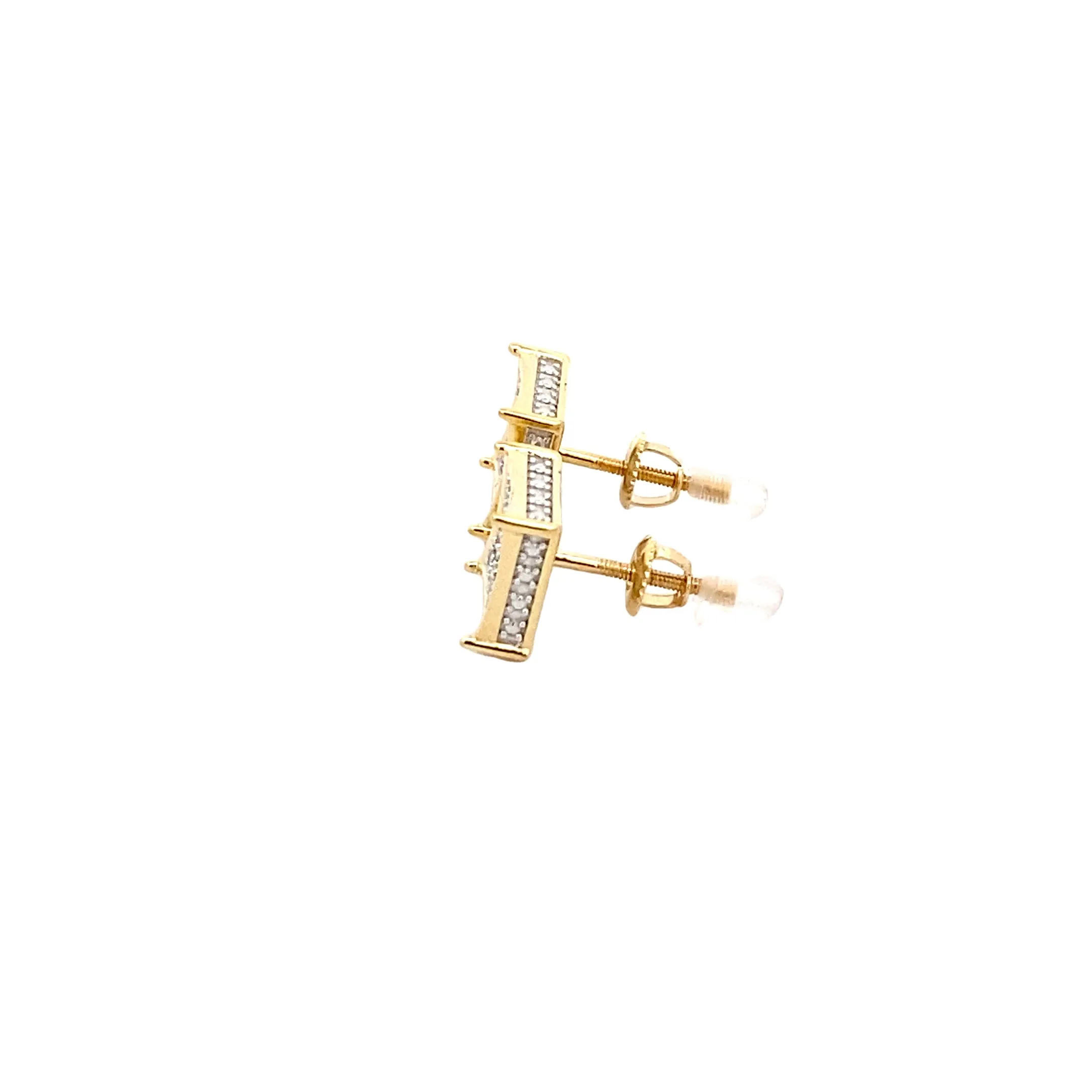 Diamond 0.14Ctw 3D Square Shaped Earrings