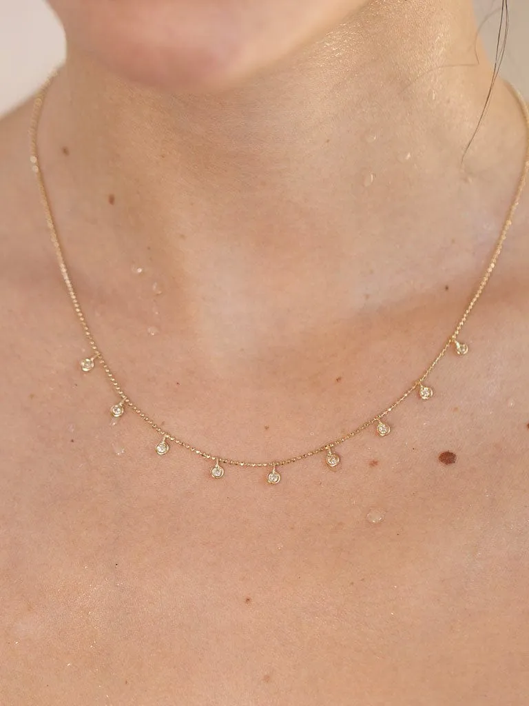 Diamond Droplet Necklace, 14k Gold