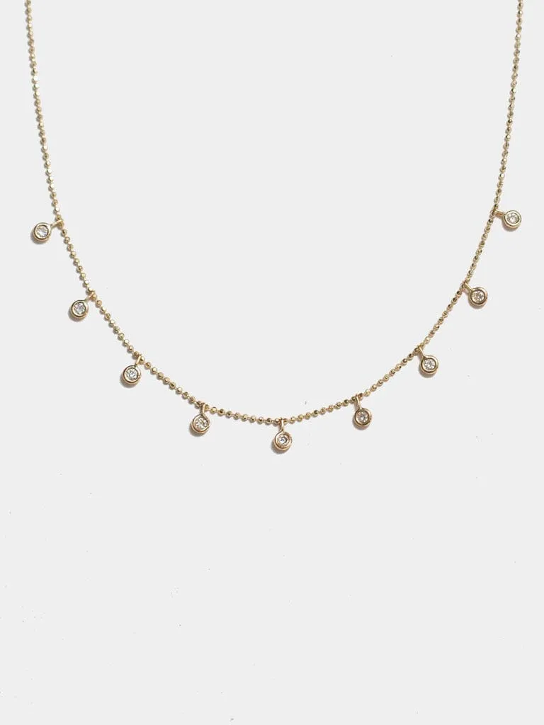 Diamond Droplet Necklace, 14k Gold