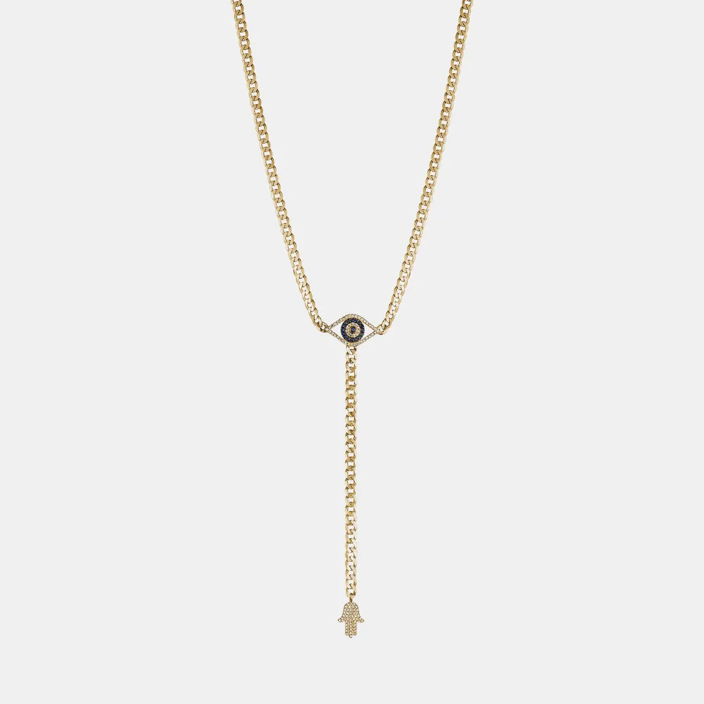 Diamond Evil Eye Hamsa Lariat Chain