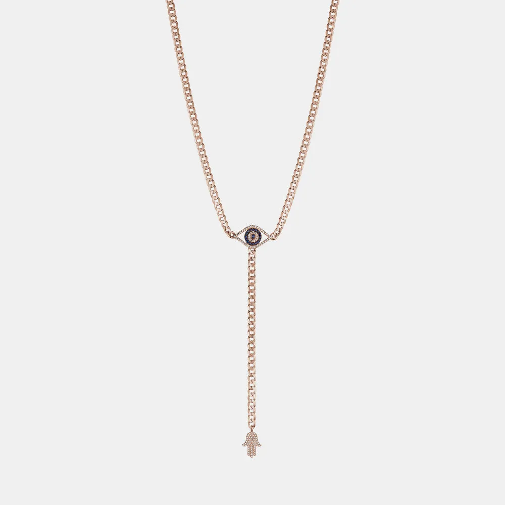 Diamond Evil Eye Hamsa Lariat Chain