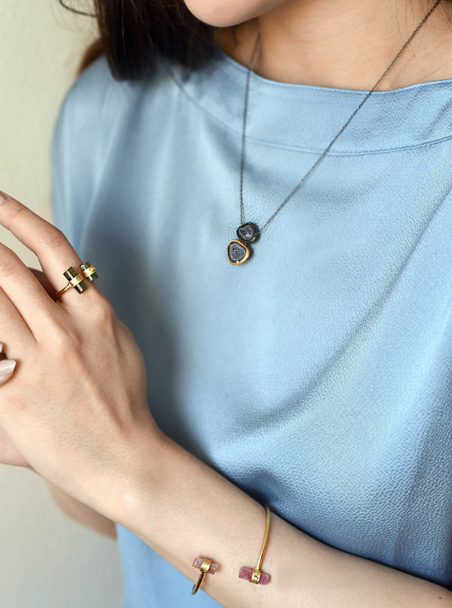 Diamond with Double Geode Necklace