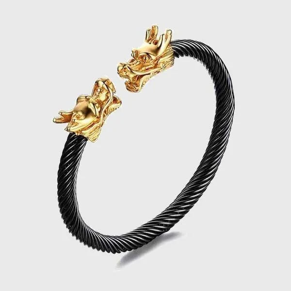 Double Dragon Heads Steel Cable Bracelet