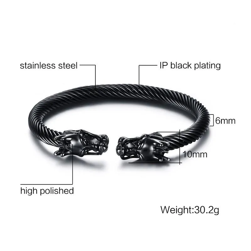 Double Dragon Heads Steel Cable Bracelet