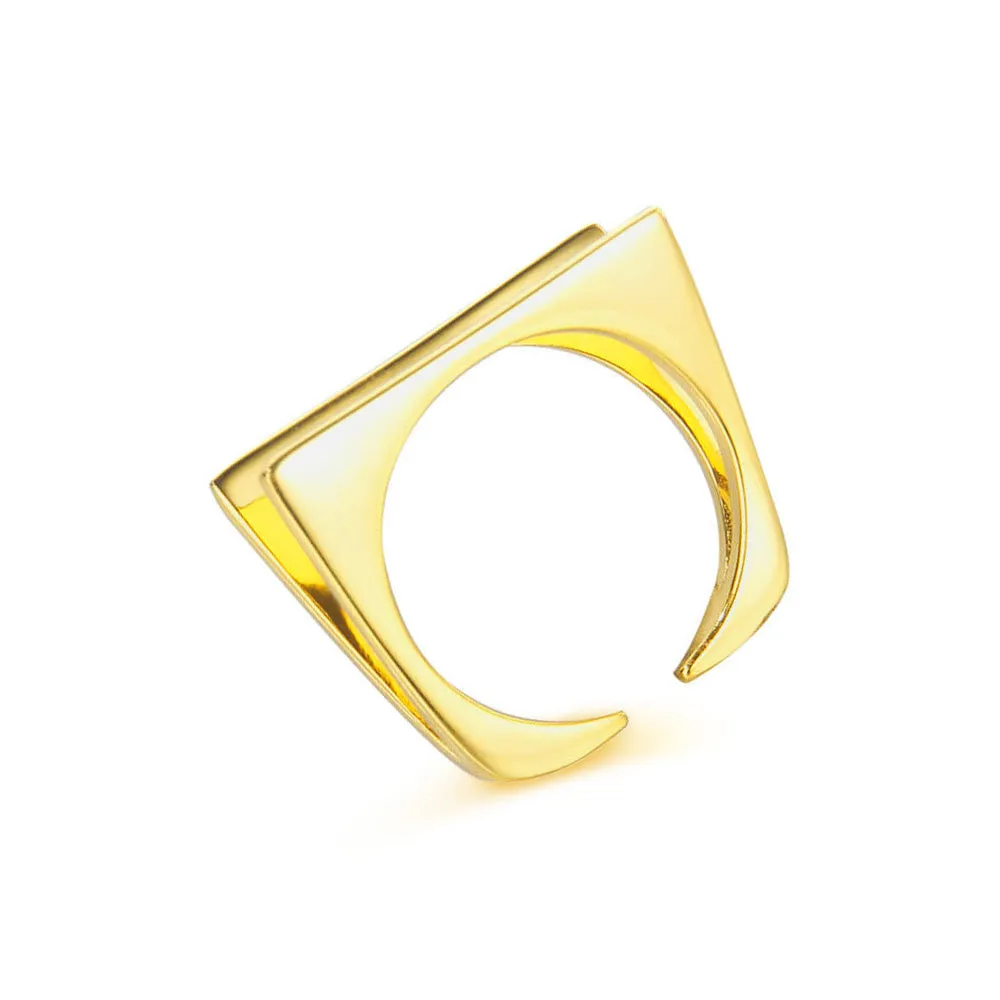 Double Geometric Square S925 Sterling Silver Simple Band Ring