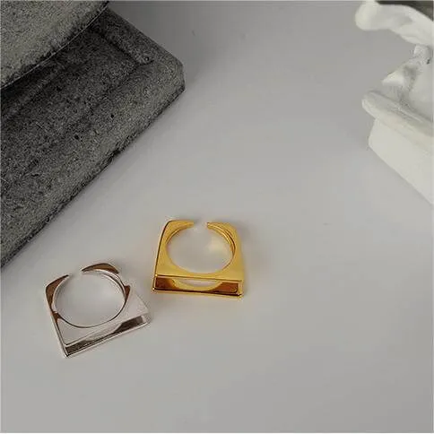 Double Geometric Square S925 Sterling Silver Simple Band Ring