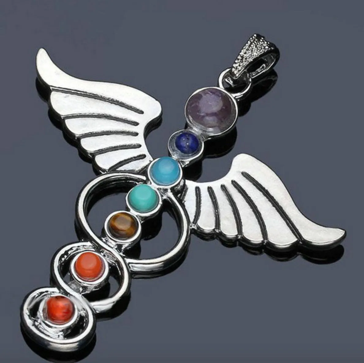 Egyptian Isis Caduceus Reiki 7 Chakras Medical Healing Rejuvenation Rhinestone Beads Pendant