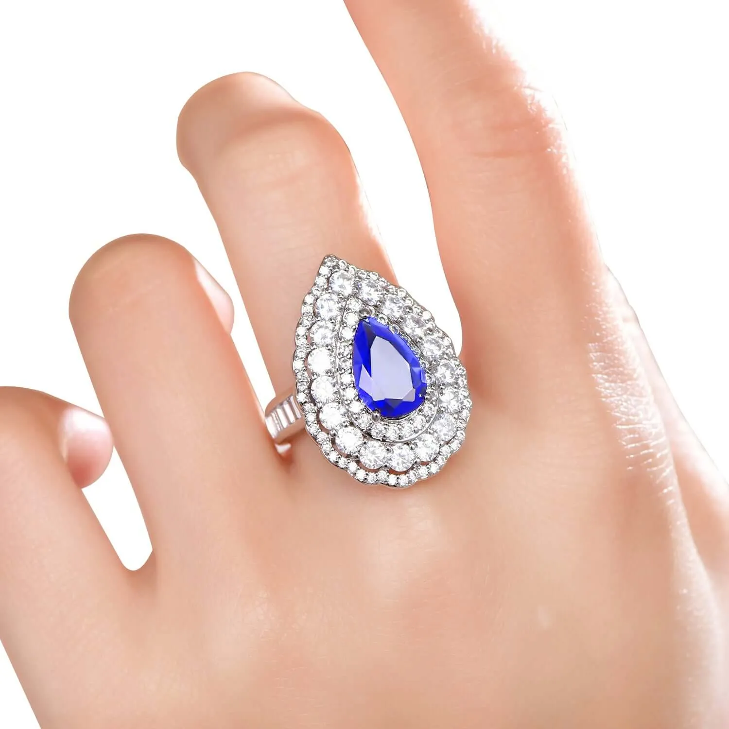 Elegant Blue Sapphire Pear Cut Engagement Ring