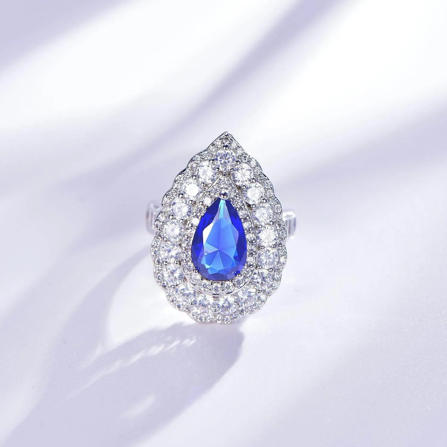 Elegant Blue Sapphire Pear Cut Engagement Ring