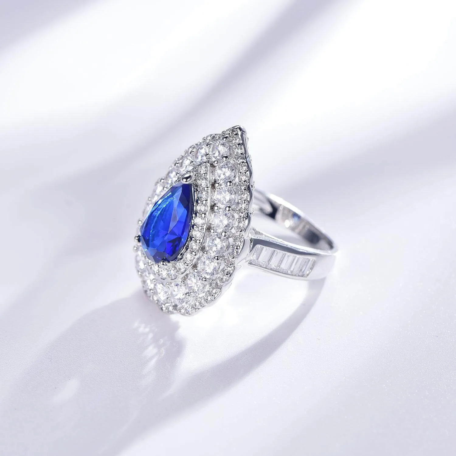 Elegant Blue Sapphire Pear Cut Engagement Ring