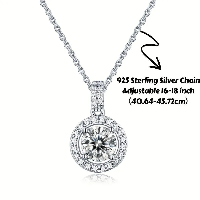 Elegant Round Moissanite Pendant Necklace - Perfect Bridal Jewelry Gift for Women and Girls