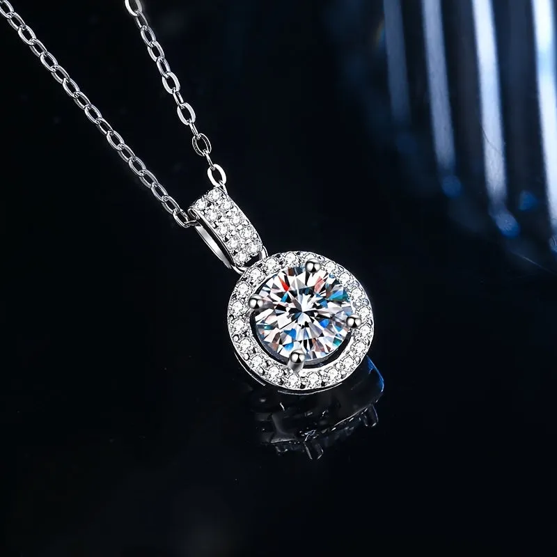 Elegant Round Moissanite Pendant Necklace - Perfect Bridal Jewelry Gift for Women and Girls