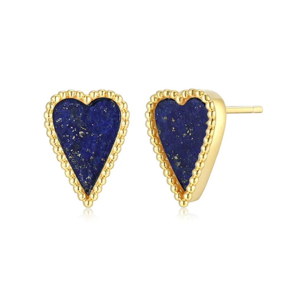 Elle Long Love Lapis Heart Stud Earrings