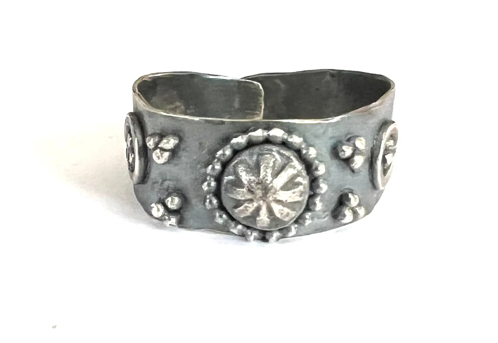 Embellished Sterling Silver Cigar Band Ring